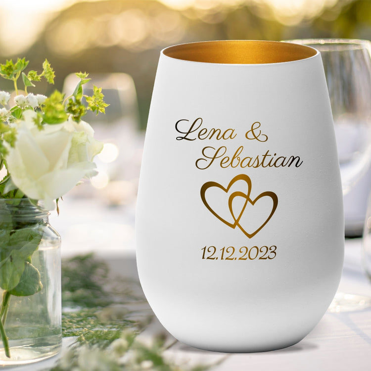 Windlicht Hochzeit Herzen personalisiert