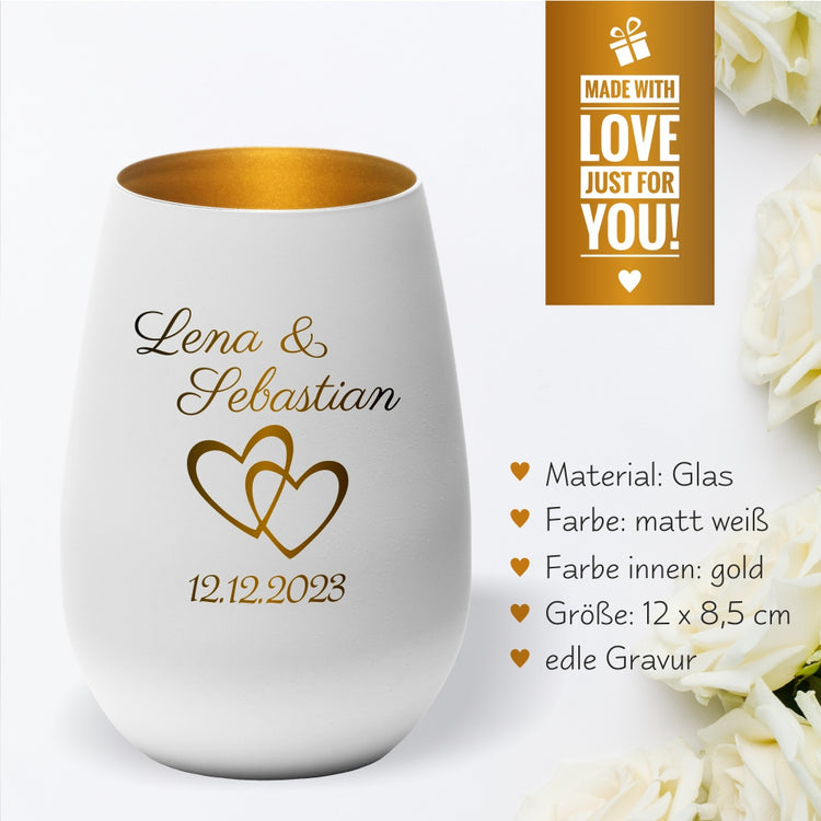 Windlicht Hochzeit Herzen personalisiert