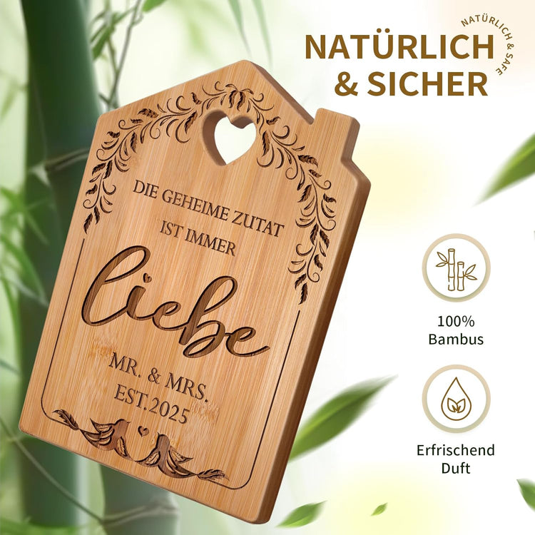 Graviertes Bambus Schneidbrett zur Hochzeit - Mr & Mrs