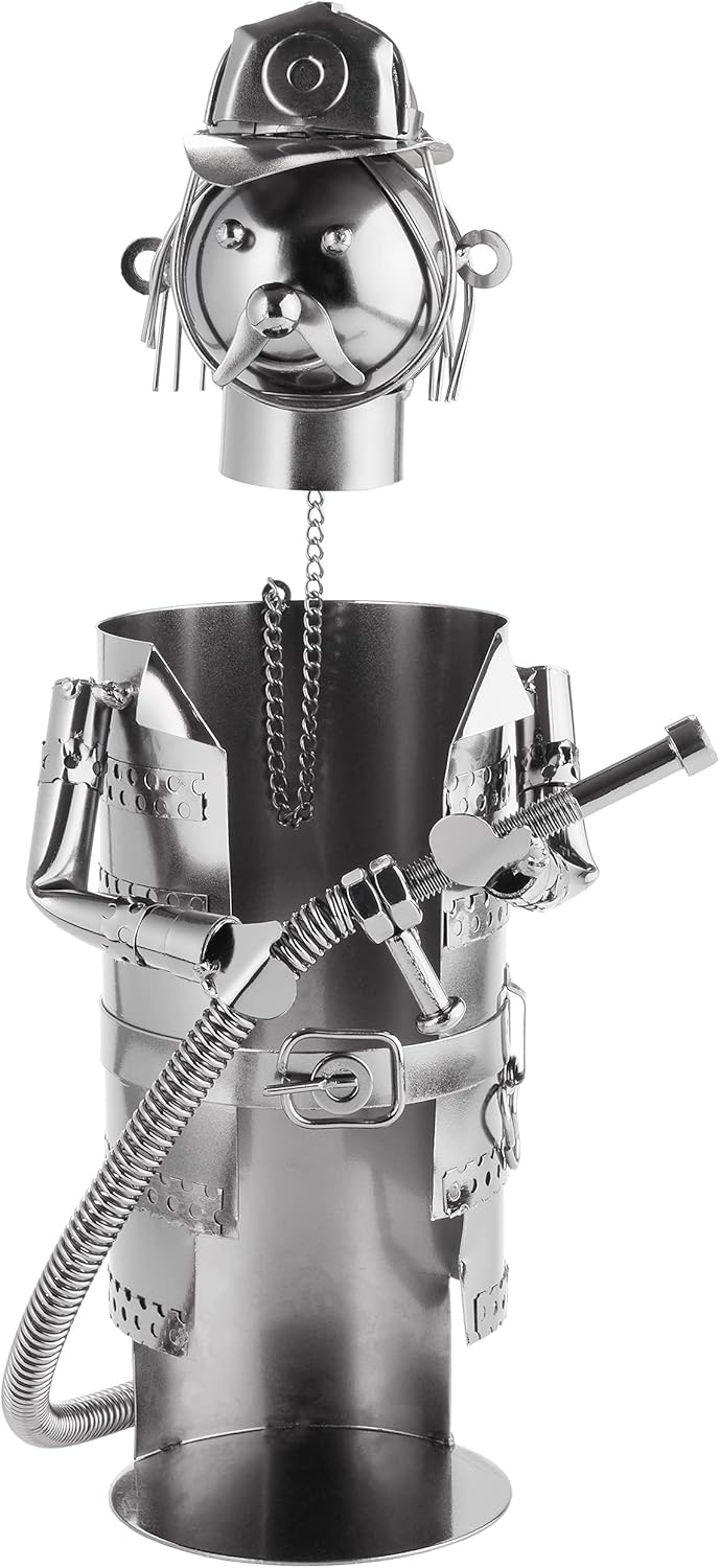Flaschenhalter Feuerwehrmann Metall Skulptur
