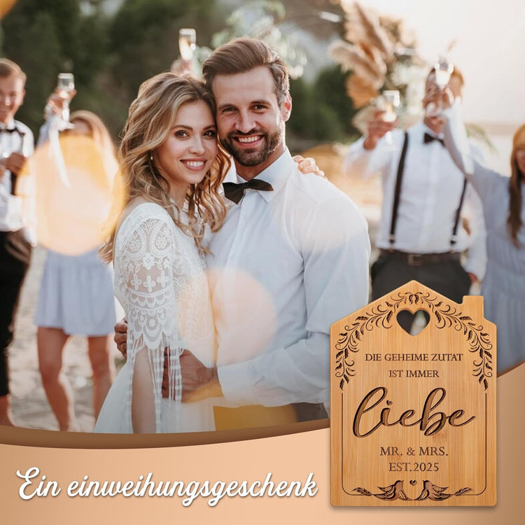 Graviertes Bambus Schneidbrett zur Hochzeit - Mr & Mrs