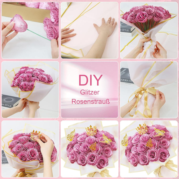 DIY Glitzer-Rosenstrauß - 24er Rosen Bouquet