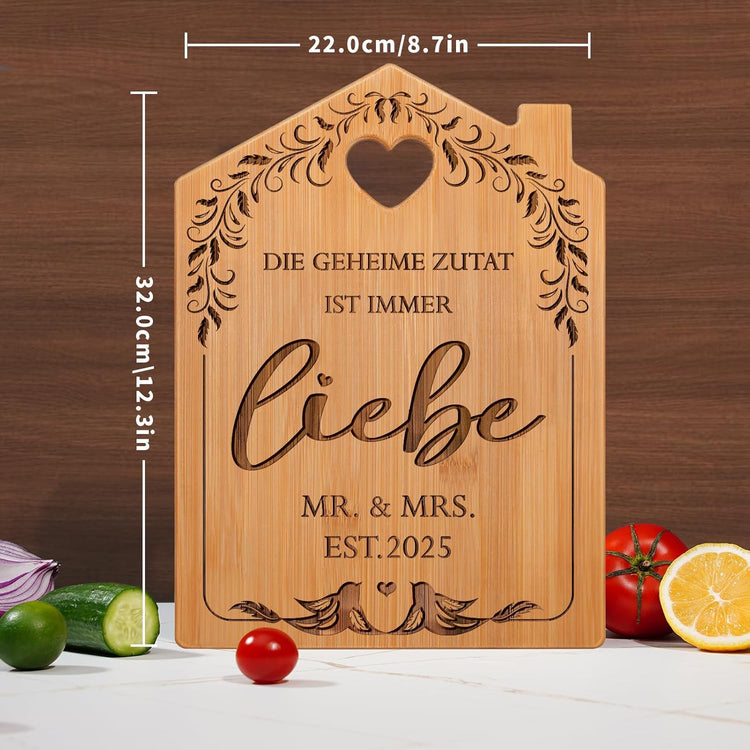 Graviertes Bambus Schneidbrett zur Hochzeit - Mr & Mrs