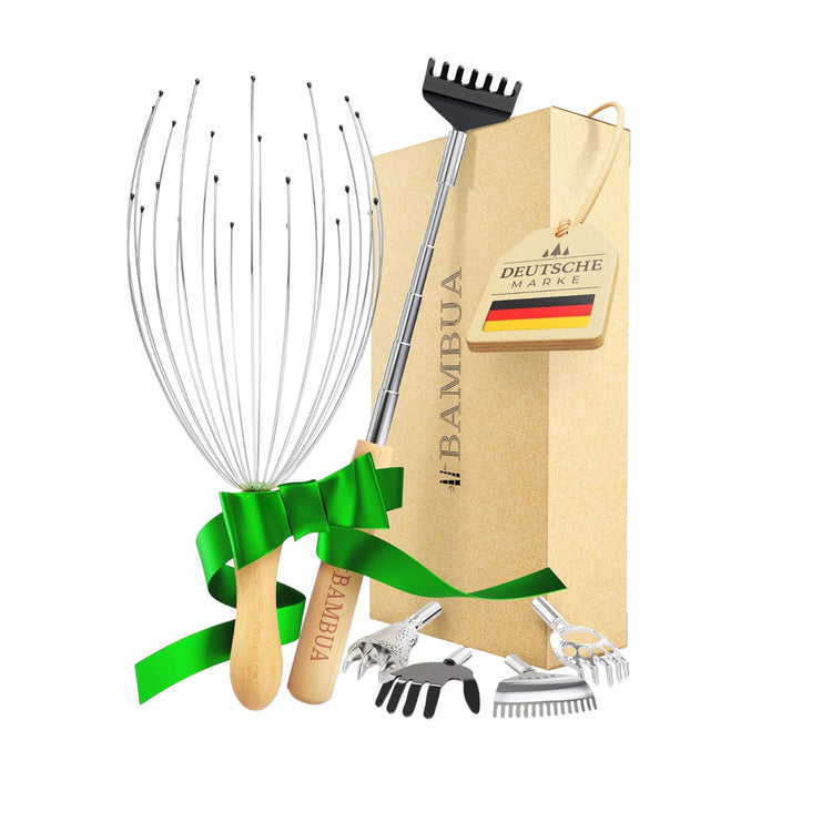 Geschenkset für Massage und Entspannung - Kopfmassagegerät & Rückenkratzer