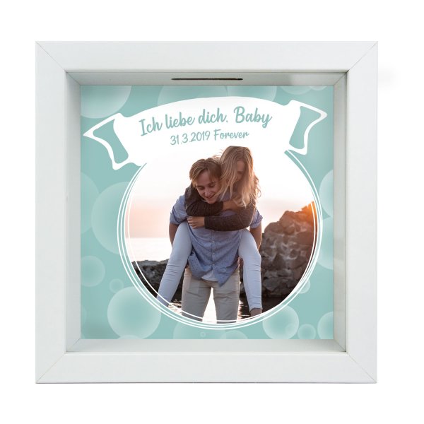 3D-Bilderrahmen Feierliche Spardose mit Foto und Text