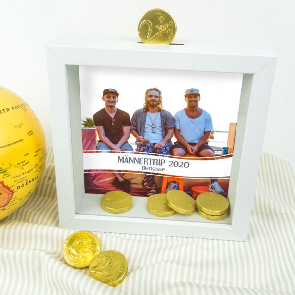 3D-Bilderrahmen Spardose mit Foto und Wunschtext