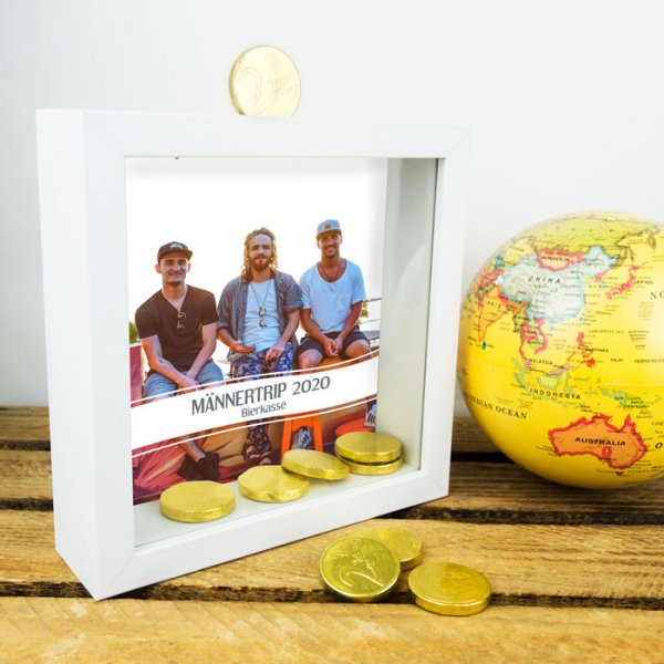 3D-Bilderrahmen Spardose mit Foto und Wunschtext