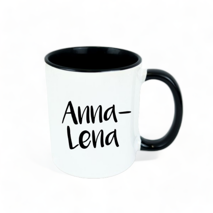 Schwarz-weiße Tasse mit Name