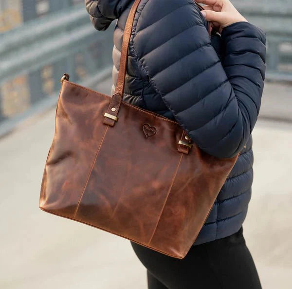 BenBag-Set 2: Shopper Tasche Cognac (5-teiliges Set, Premium-Leder)