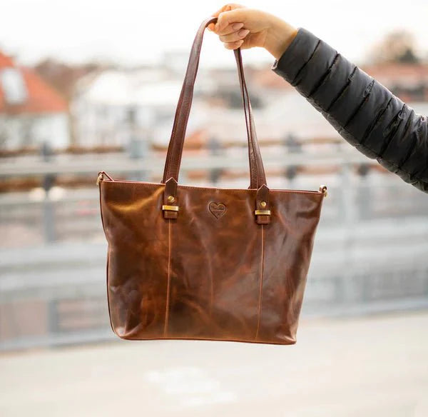 BenBag-Set 2: Shopper Tasche Cognac (5-teiliges Set, Premium-Leder)