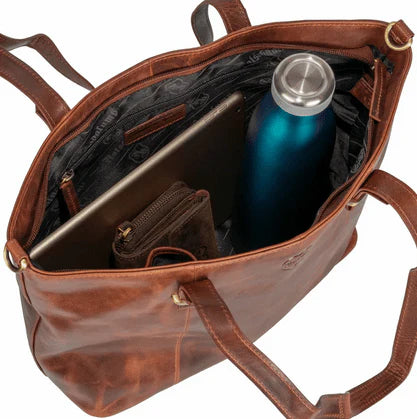 BenBag-Set 2: Shopper Tasche Cognac (5-teiliges Set, Premium-Leder)