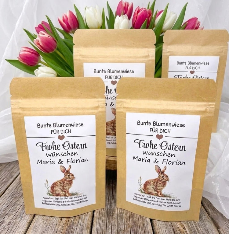 4-er Set - Bunte Blumenwiese - Ostergeschenk mit Wunschnamen