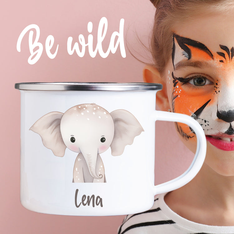 Emailletasse Wald- und Zootiere mit Name