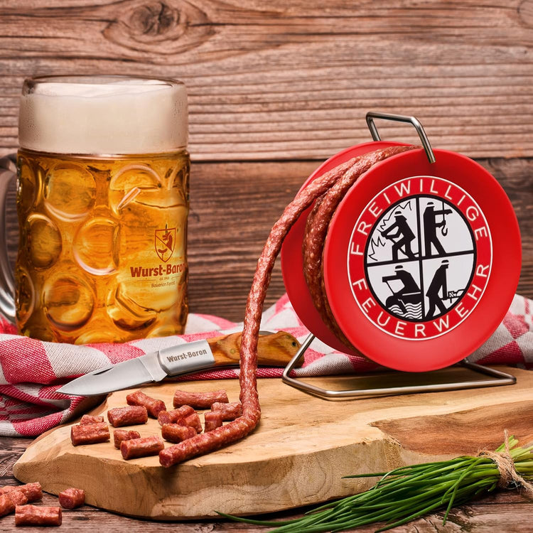 WURSTBARON® - Salami auf Feuerwehr-Trommel - Snack Wurst Mini-Kabeltrommel