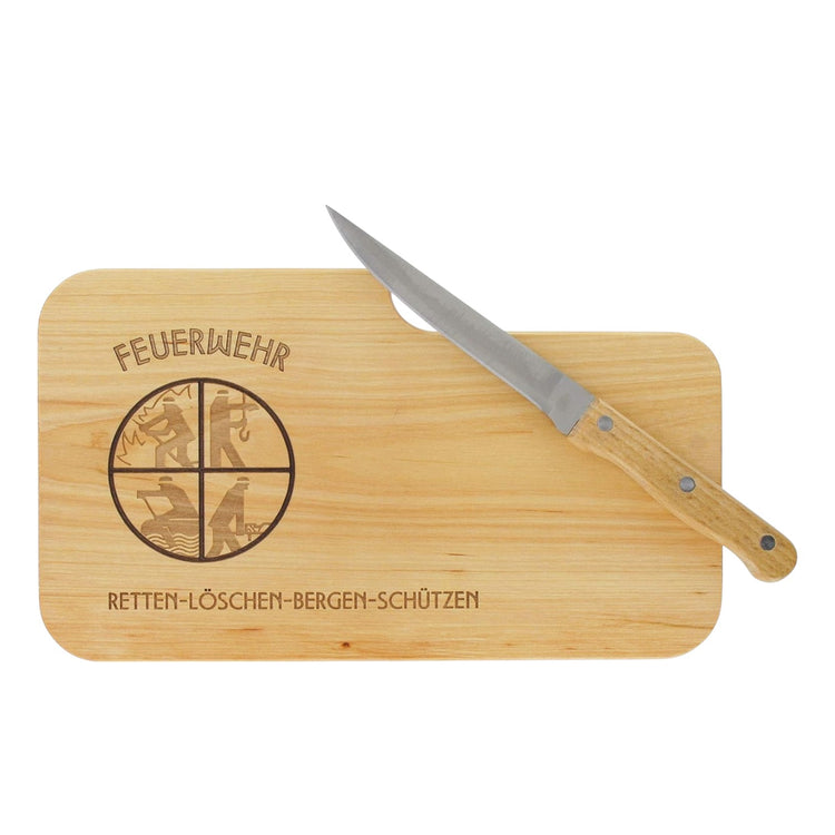 Brotzeitbrett Holz mit Gravur “Feuerwehr” & Messer