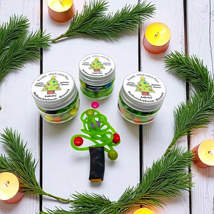 3er Set - Weihnachtsbaum-Bausatz aus Fruchtgummi - Adventsgeschenk