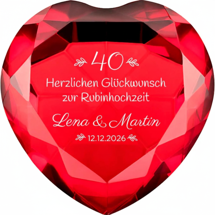 Glasdiamant zur Rubinhochzeit mit Gravur