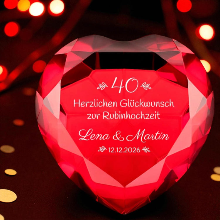 Glasdiamant zur Rubinhochzeit mit Gravur