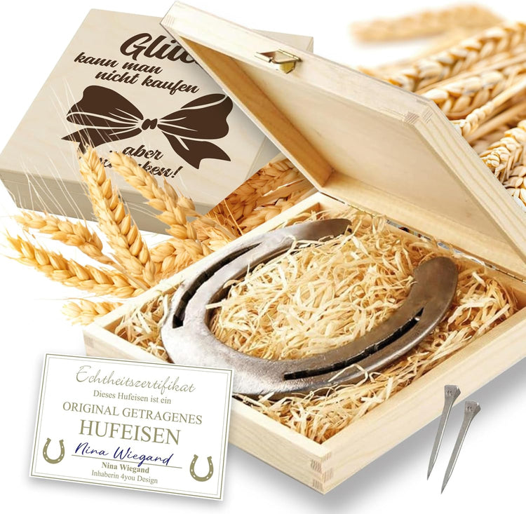 Hufeisen Geschenk in Holzbox Glück kann man nicht kaufen