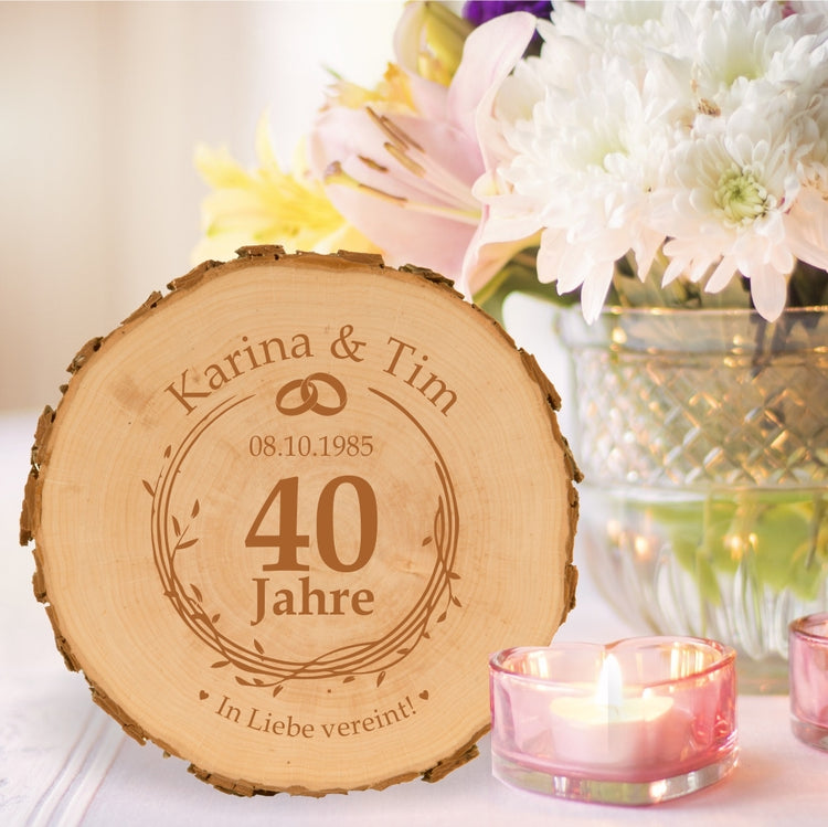 Baumscheibe Rubinhochzeit - In Liebe vereint