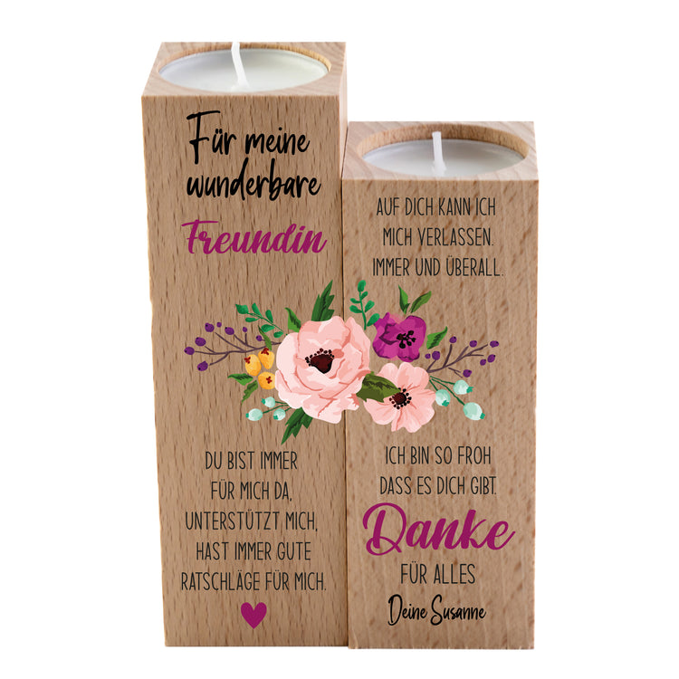 Kerzenhalter Set - Wunderbare Freundin + Wunschname
