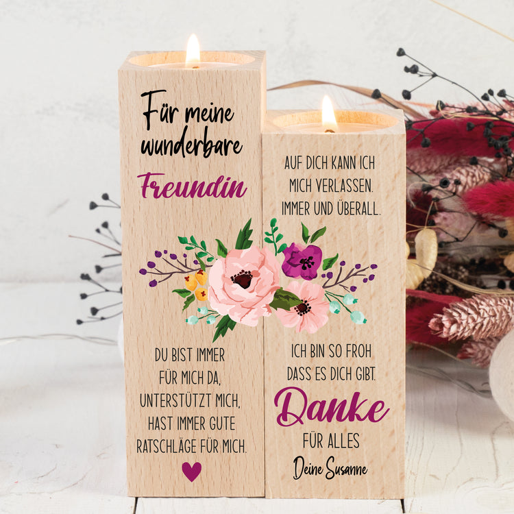 Kerzenhalter Set - Wunderbare Freundin + Wunschname