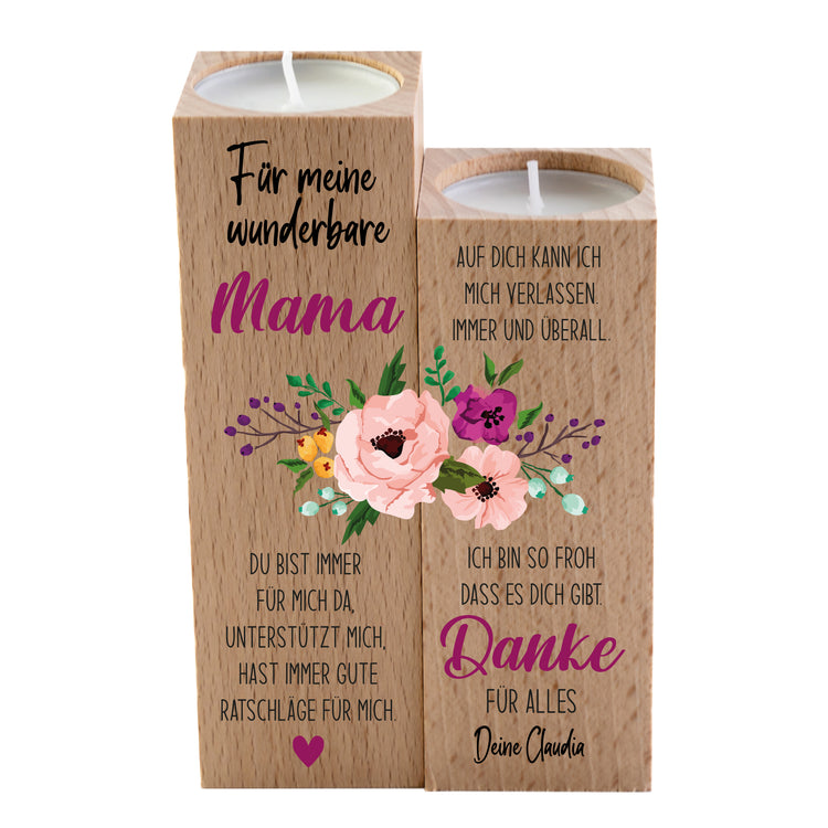 Kerzenhalter Set - Wunderbare Mama + Wunschname