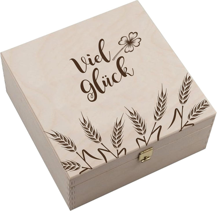 Hufeisen Geschenk in Holzbox Viel Glück Ähren