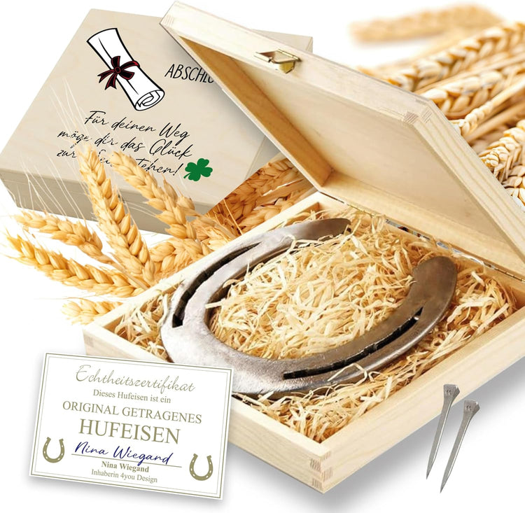 Hufeisen Geschenk in Holzbox Zum Abschluss - Für  deinen Weg