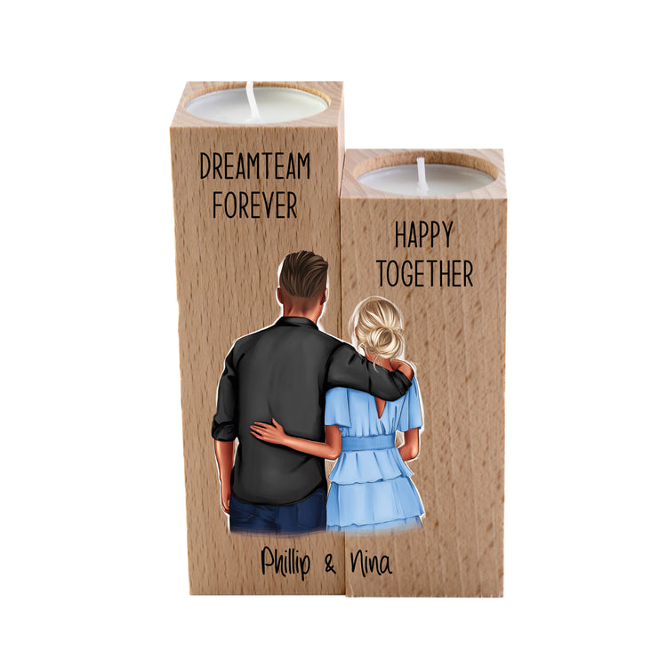 Kerzenhalter Dreamteam forever - personalisiert