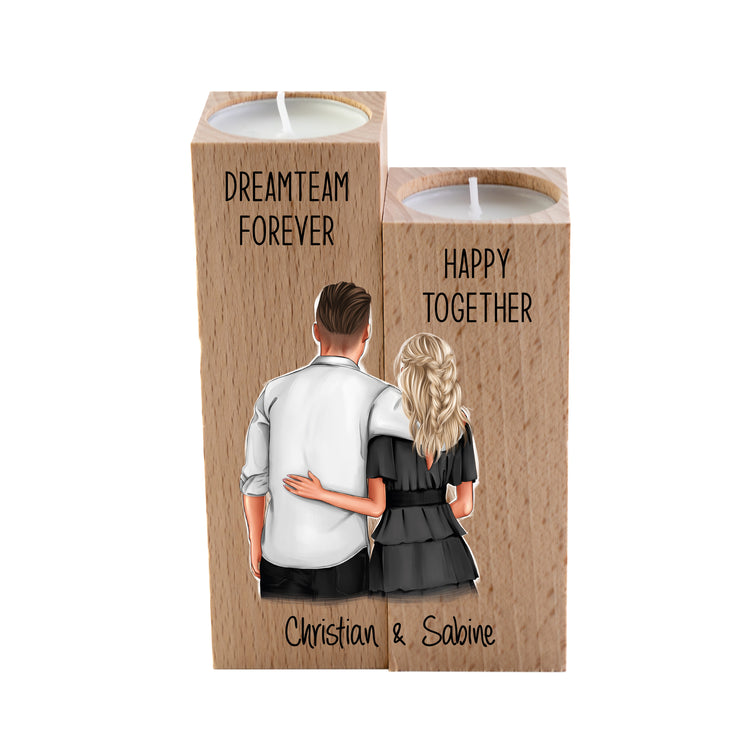 Kerzenhalter Dreamteam forever - personalisiert
