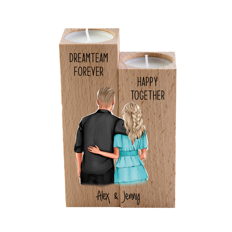Kerzenhalter Dreamteam forever - personalisiert
