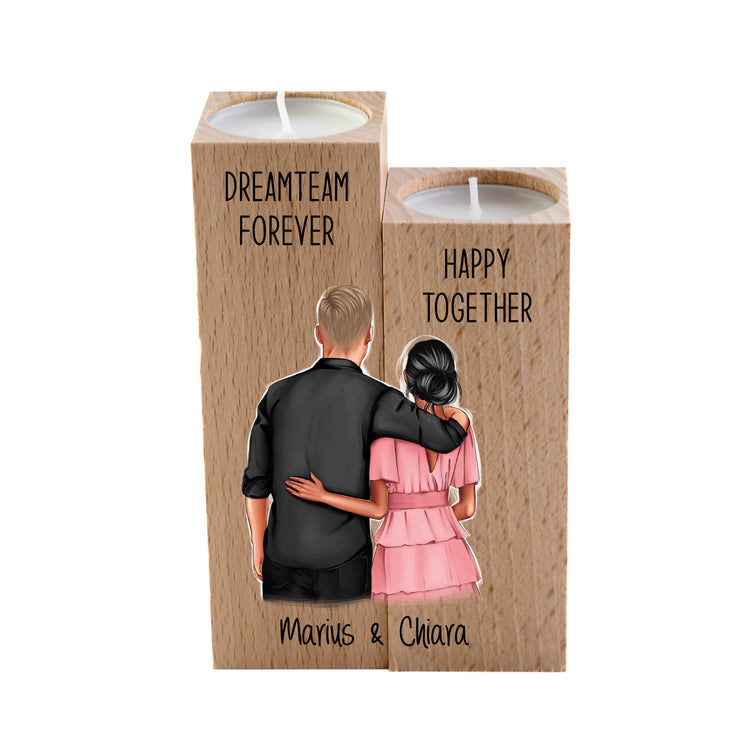 Kerzenhalter Dreamteam forever - personalisiert