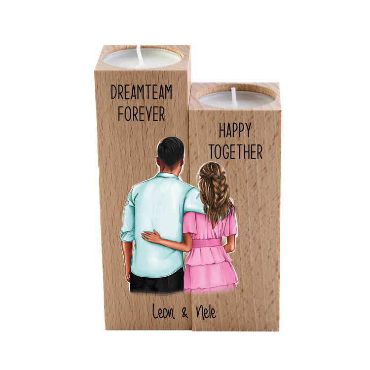 Kerzenhalter Dreamteam forever - personalisiert