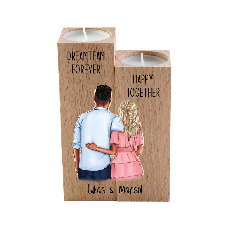 Kerzenhalter Dreamteam forever - personalisiert