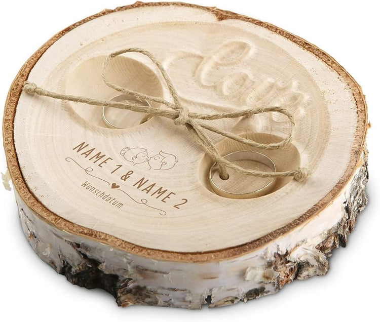 Ringkissen zur Hochzeit - Birkenscheibe - Boho Trauringkissen - personalisierbar