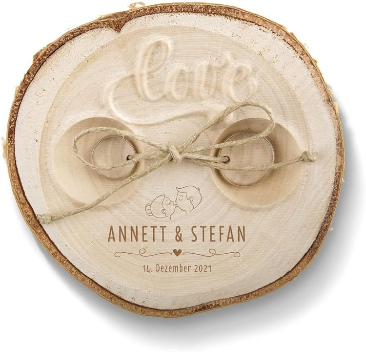 Ringkissen zur Hochzeit - Birkenscheibe - Boho Trauringkissen - personalisierbar