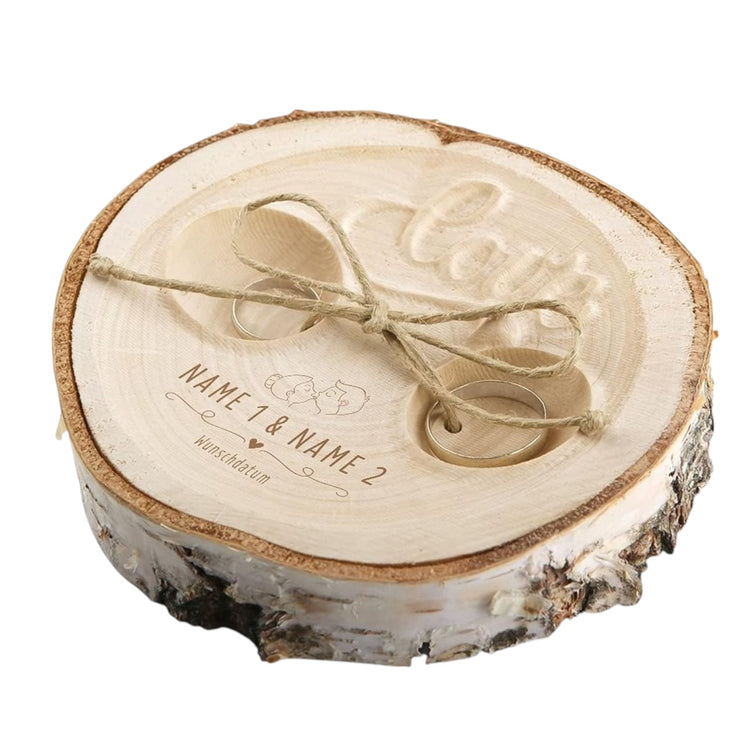 Ringkissen zur Hochzeit - Birkenscheibe - Boho Trauringkissen - personalisierbar