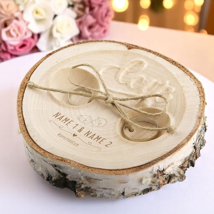 Ringkissen zur Hochzeit - Birkenscheibe - Boho Trauringkissen - personalisierbar