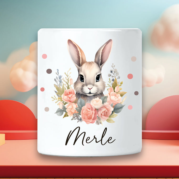 Keramik Spardose für Kinder Tiere mit Punkten + Name - verschiedene Motive