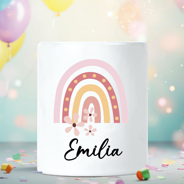 Keramik Spardose für Kinder - Regenbogen - mit Name - verschiedene Motive