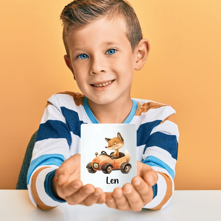 Keramik Spardose für Kinder Tiere im Auto + Dein Name - verschiedene Motive