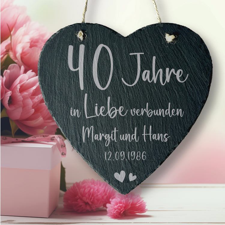 Schieferherz zur Rubinhochzeit - In Liebe verbunden