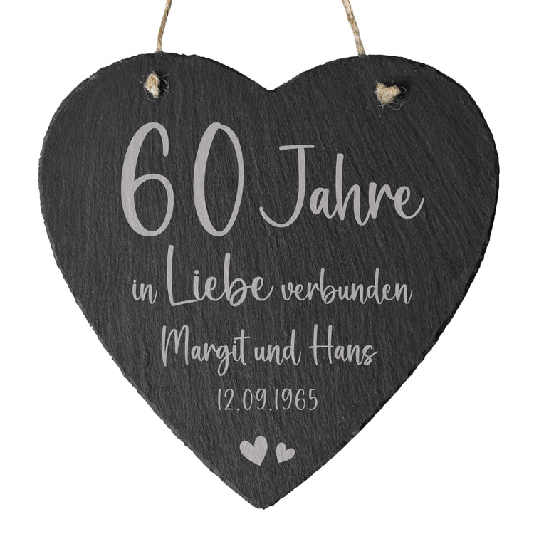 Schieferherz zur Diamanthochzeit - In Liebe verbunden