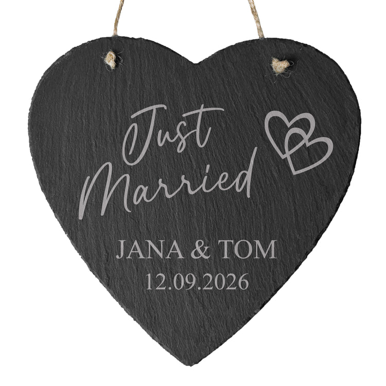 Schieferherz - Just Married mit Wunschnamen & Datum