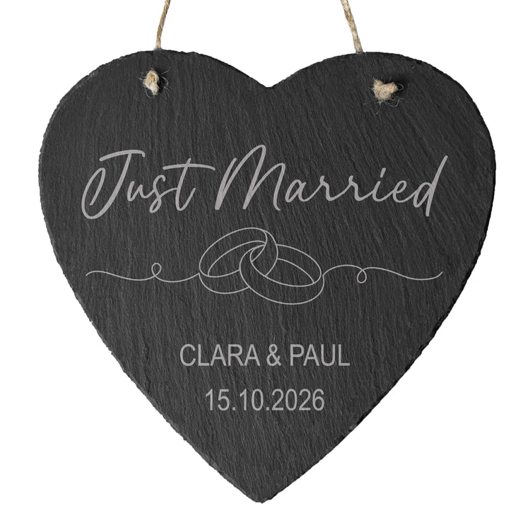 Schieferherz - Just Married - Ringe mit Wunschnamen & Datum
