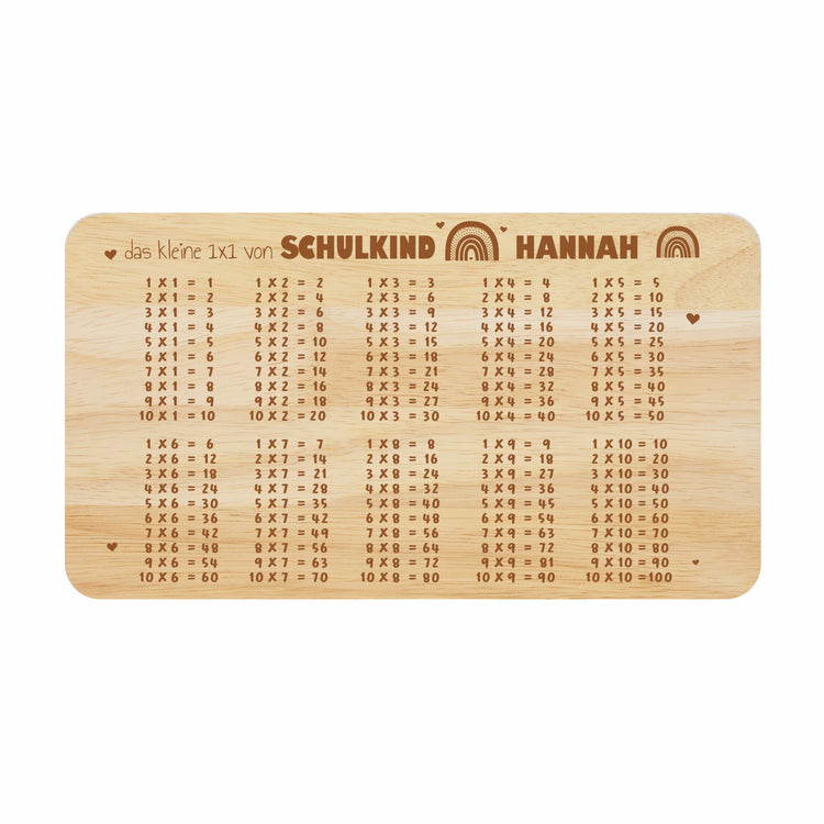 Frühstücksbrettchen Design Regenbogen - Das kleine 1x1 - personalisiert