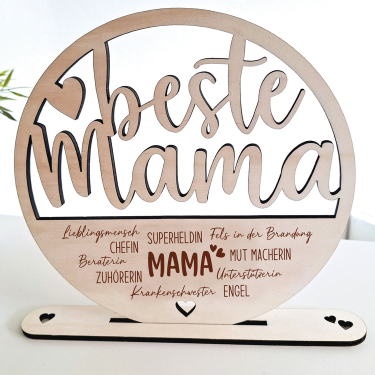 Holzaufsteller beste Mama - Superheldin mit Trockenblumen & Vase