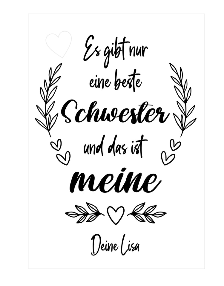 Personalisierbarer Trockenblumenständer Beste Schwester mit Vase
