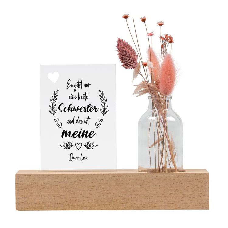 Personalisierbarer Trockenblumenständer Beste Schwester mit Vase